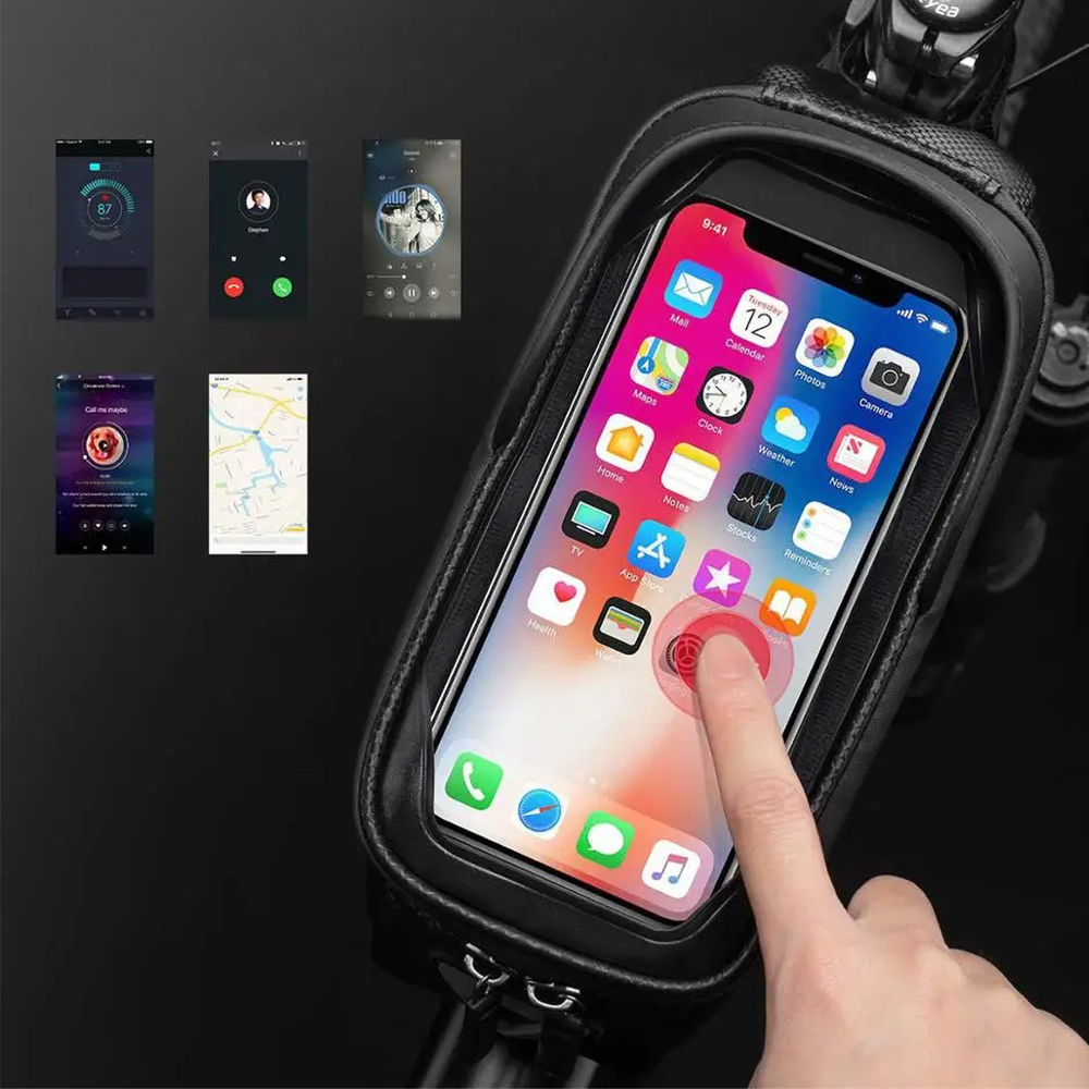 iTok webáruház - RockBros Rockbros B68-1 kerékpáros váztáska telefontartó rekesszel, 1,7 l, fekete 4 Rockbros B68-1 frame-mounted bicycle bag with phone pocket, 1.7l, black