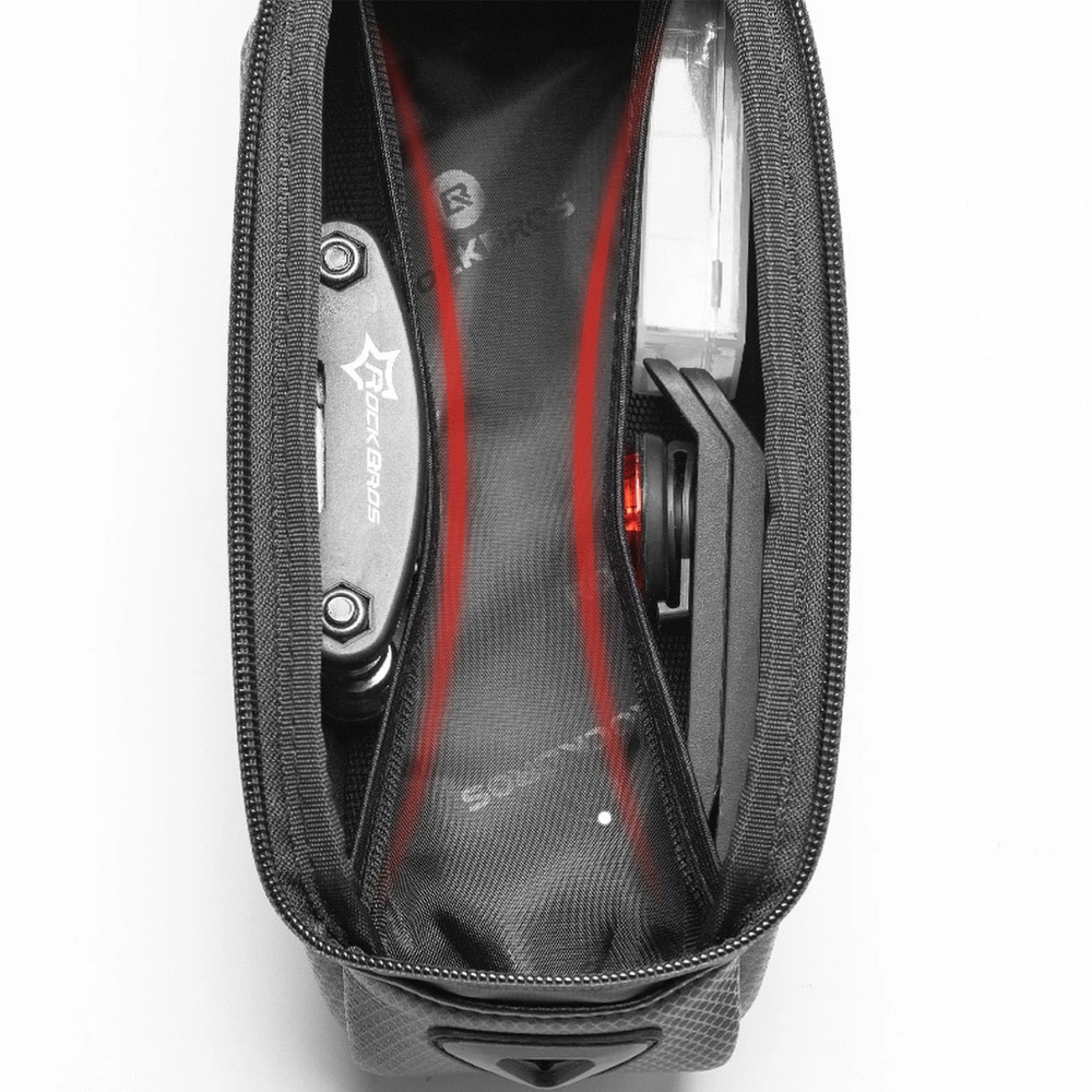 iTok webáruház - RockBros Rockbros B68-1 kerékpáros váztáska telefontartó rekesszel, 1,7 l, fekete 7 Rockbros B68-1 frame-mounted bicycle bag with phone pocket, 1.7l, black