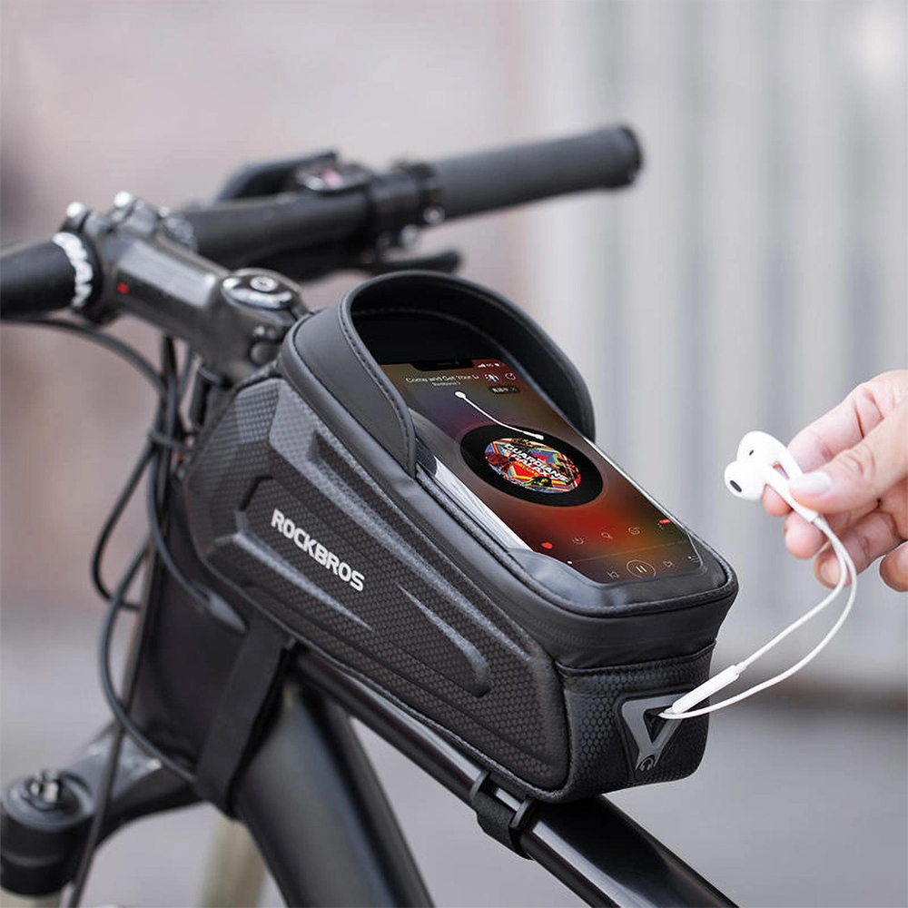 iTok webáruház - RockBros Rockbros B68-1 kerékpáros váztáska telefontartó rekesszel, 1,7 l, fekete 8 Rockbros B68-1 frame-mounted bicycle bag with phone pocket, 1.7l, black