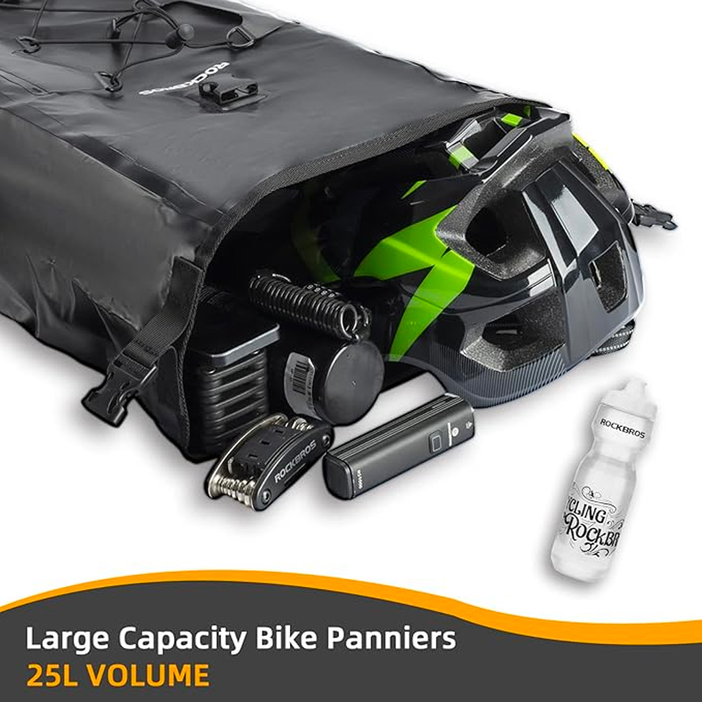 iTok webáruház - RockBros Rockbros 30140022001 vízálló kerékpártáska csomagtartóra (fekete) 4 Rockbros 30140022001 waterproof bicycle bag for trunk (fekete)