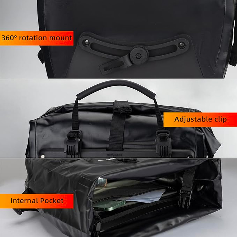 iTok webáruház - RockBros Rockbros 30140022001 vízálló kerékpártáska csomagtartóra (fekete) 5 Rockbros 30140022001 waterproof bicycle bag for trunk (fekete)
