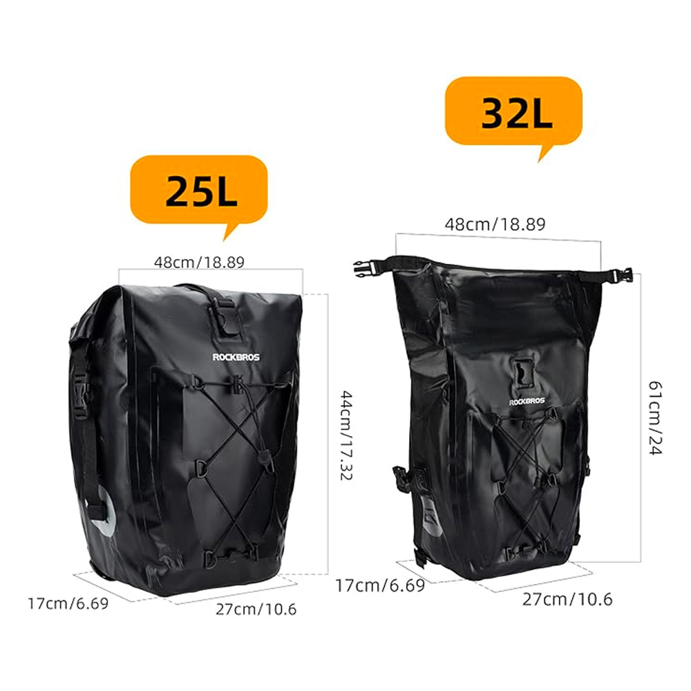 iTok webáruház - RockBros Rockbros 30140022001 vízálló kerékpártáska csomagtartóra (fekete) 6 Rockbros 30140022001 waterproof bicycle bag for trunk (fekete)