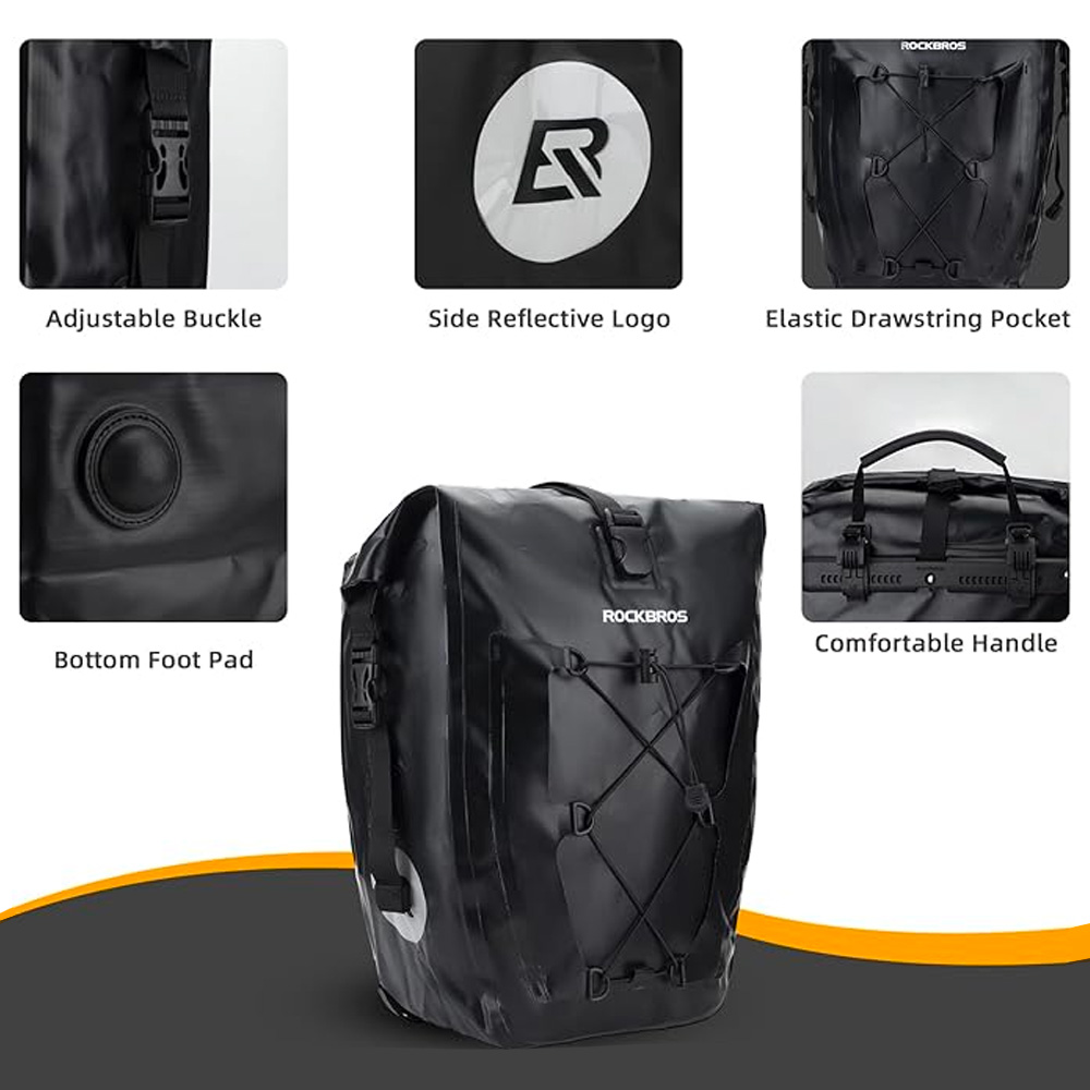 iTok webáruház - RockBros Rockbros 30140022001 vízálló kerékpártáska csomagtartóra (fekete) 7 Rockbros 30140022001 waterproof bicycle bag for trunk (fekete)