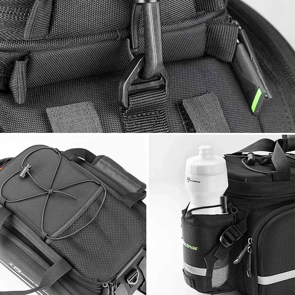 iTok webáruház - RockBros Rockbros A6-03BK kerékpáros csomagtartótáska 35 l, kihajtható zsebekkel (fekete) 5 Rockbros A6-03BK bicycle bag for trunk 35 l with fold-out pockets (fekete)