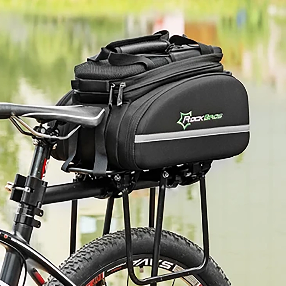 iTok webáruház - RockBros Rockbros A6-03BK kerékpáros csomagtartótáska 35 l, kihajtható zsebekkel (fekete) 7 Rockbros A6-03BK bicycle bag for trunk 35 l with fold-out pockets (fekete)