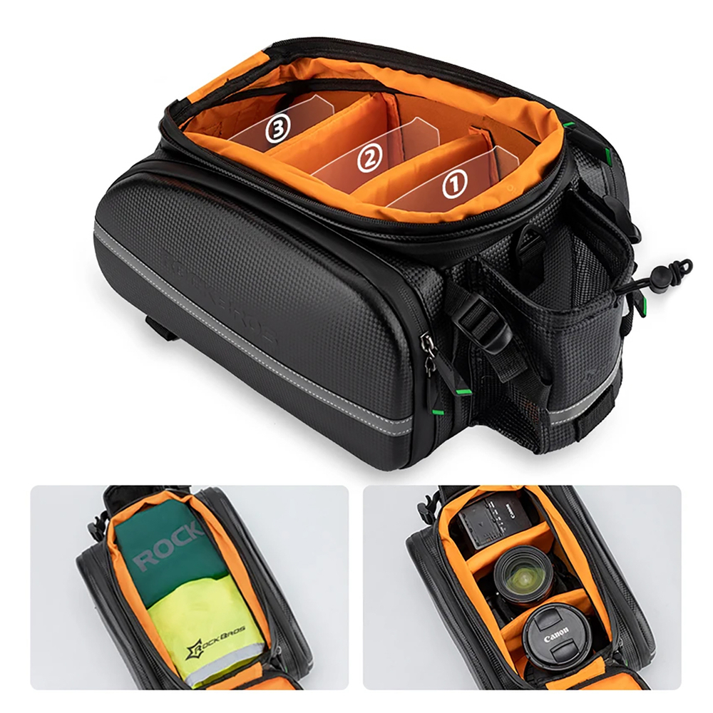 iTok webáruház - RockBros Rockbros A6-6 kerékpáros csomagtartótáska 35 l (fekete) 6 Rockbros A6-6 bicycle bag for trunk, 35 l, with fold-out pockets (fekete)