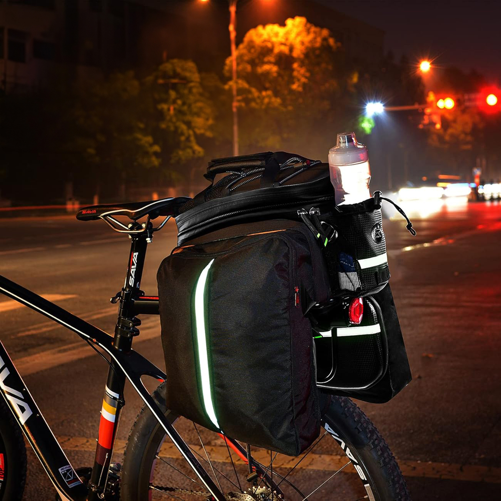 iTok webáruház - RockBros Rockbros A6-6 kerékpáros csomagtartótáska 35 l (fekete) 7 Rockbros A6-6 bicycle bag for trunk, 35 l, with fold-out pockets (fekete)