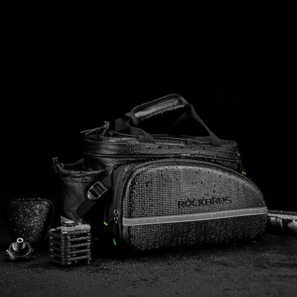 iTok webáruház - RockBros Rockbros A6-6 kerékpáros csomagtartótáska 35 l (fekete) 8 Rockbros A6-6 bicycle bag for trunk, 35 l, with fold-out pockets (fekete)