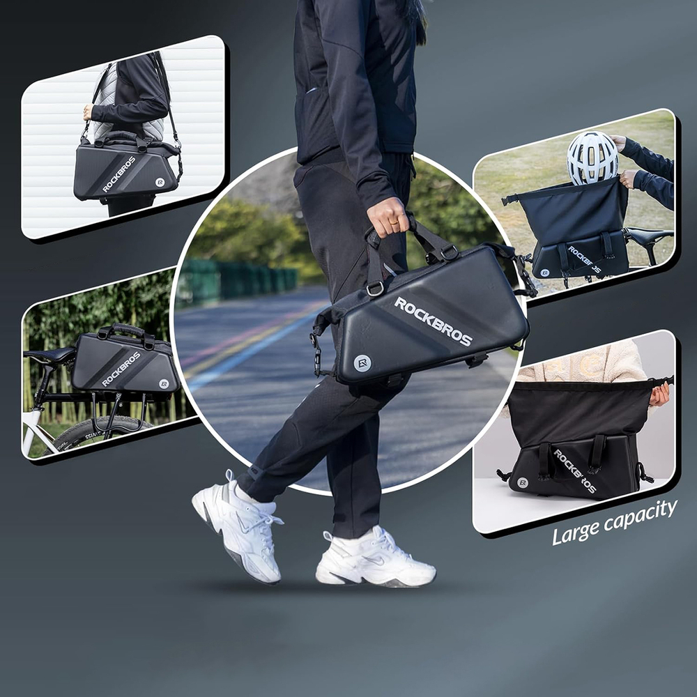 iTok webáruház - RockBros Rockbros 30140090001 kerékpáros csomagtartótáska 11,6 l (fekete) 8 Rockbros 30140090001 bicycle bag for trunk 11.6l (fekete)
