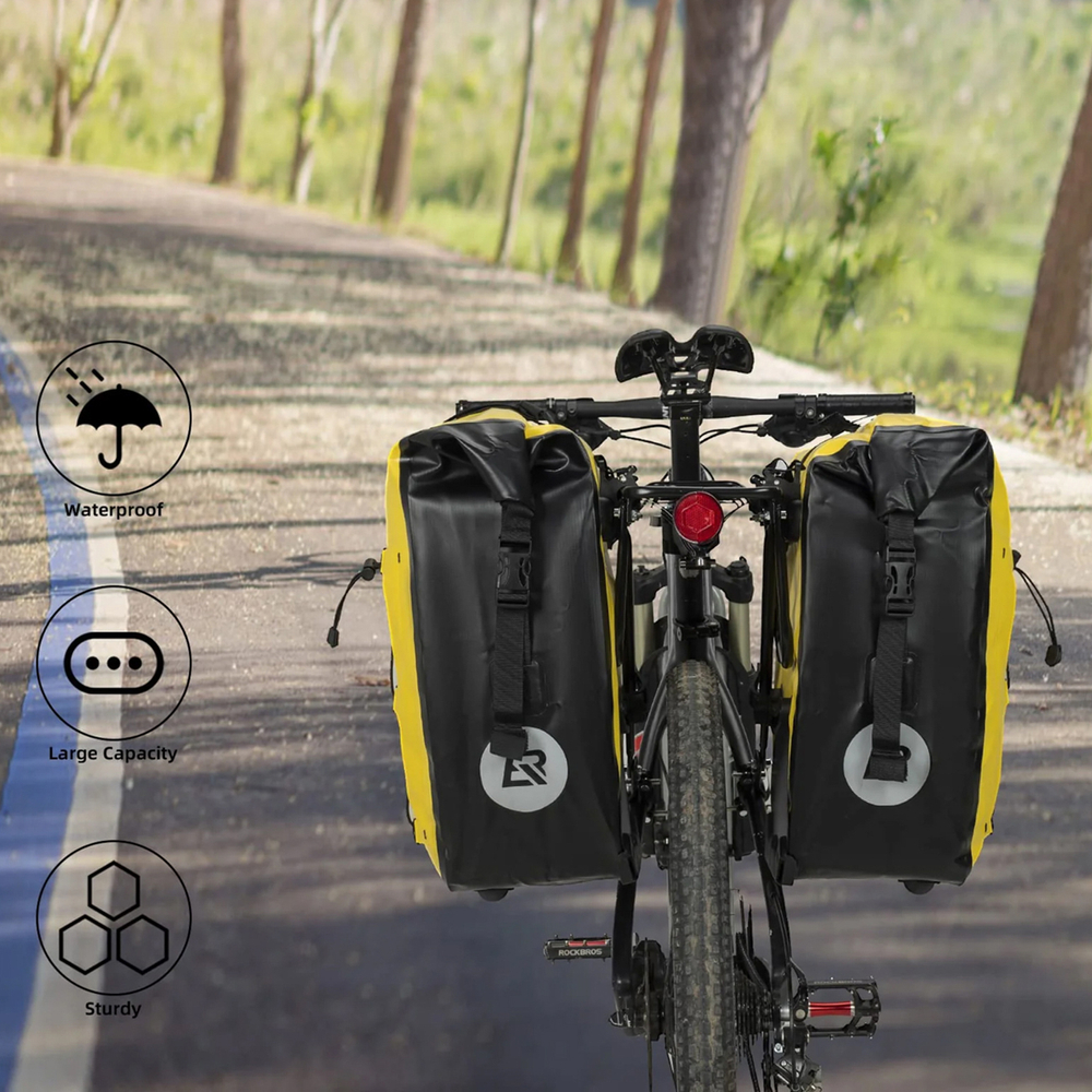 iTok webáruház - RockBros Rockbros 30140022005 vízálló kerékpáros csomagtartótáska 25–32 l (sárga) 3 Rockbros 30140022005 Waterproof Bicycle Pannier 25-32L (sárga)