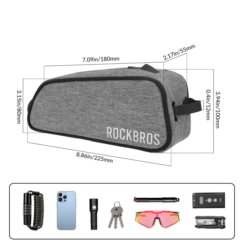 iTok webáruház - RockBros Rockbros 30120045003 ROAD TO SKY felső vázcsöves kerékpártáska (szürke) 3 Rockbros 30120045003 ROAD TO SKY bicycle bag for the top frame tube, waterproof, 0.7L (szürke)
