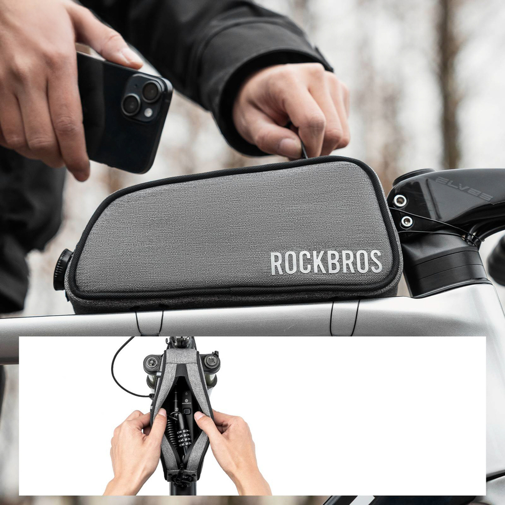 iTok webáruház - RockBros Rockbros 30120045003 ROAD TO SKY felső vázcsöves kerékpártáska (szürke) 4 Rockbros 30120045003 ROAD TO SKY bicycle bag for the top frame tube, waterproof, 0.7L (szürke)