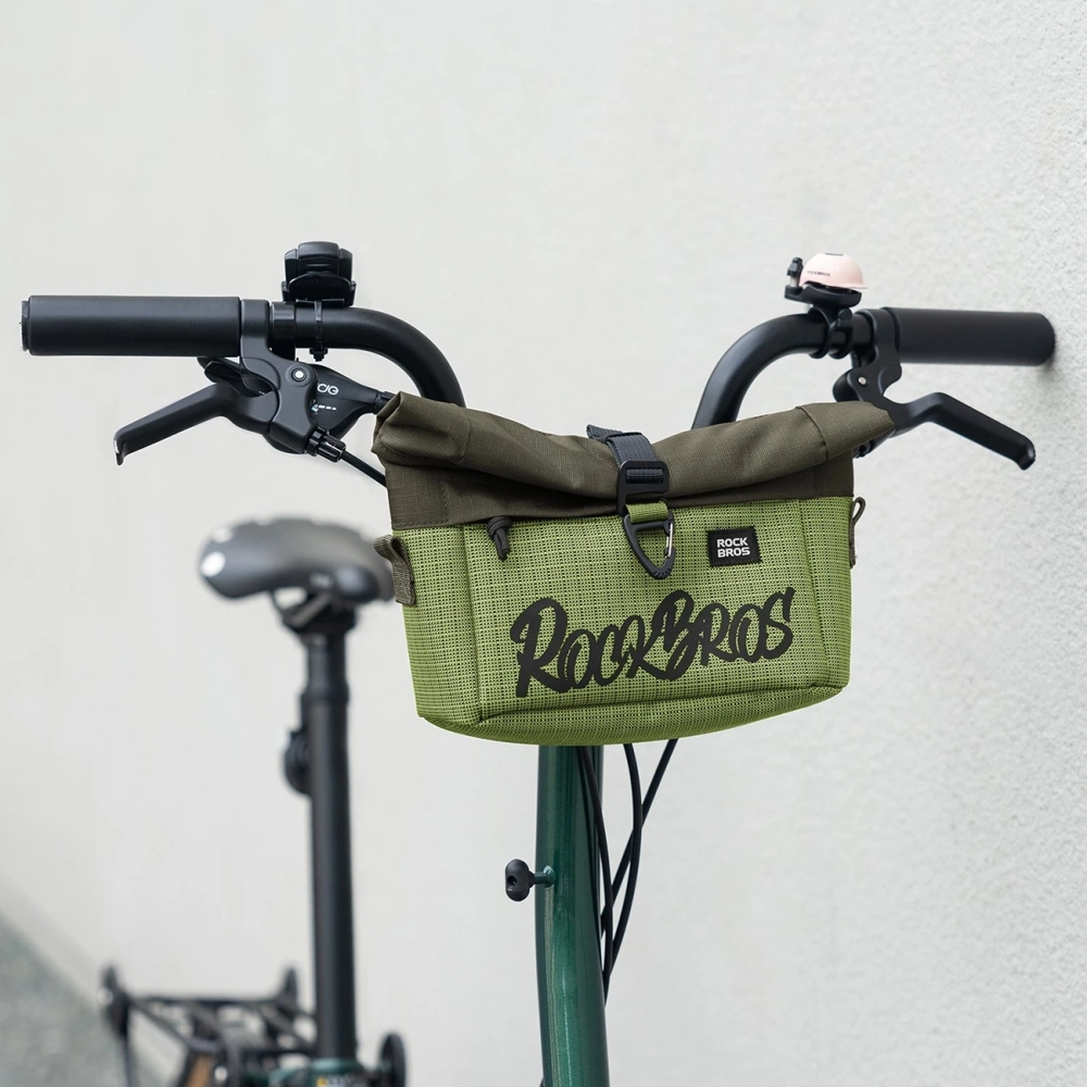 iTok webáruház - RockBros Rockbros W020-1 összecsukható kormánytáska kerékpárhoz (zöld) 3 Rockbros W020-1 Foldable Handlebar Bicycle Bag (zöld)