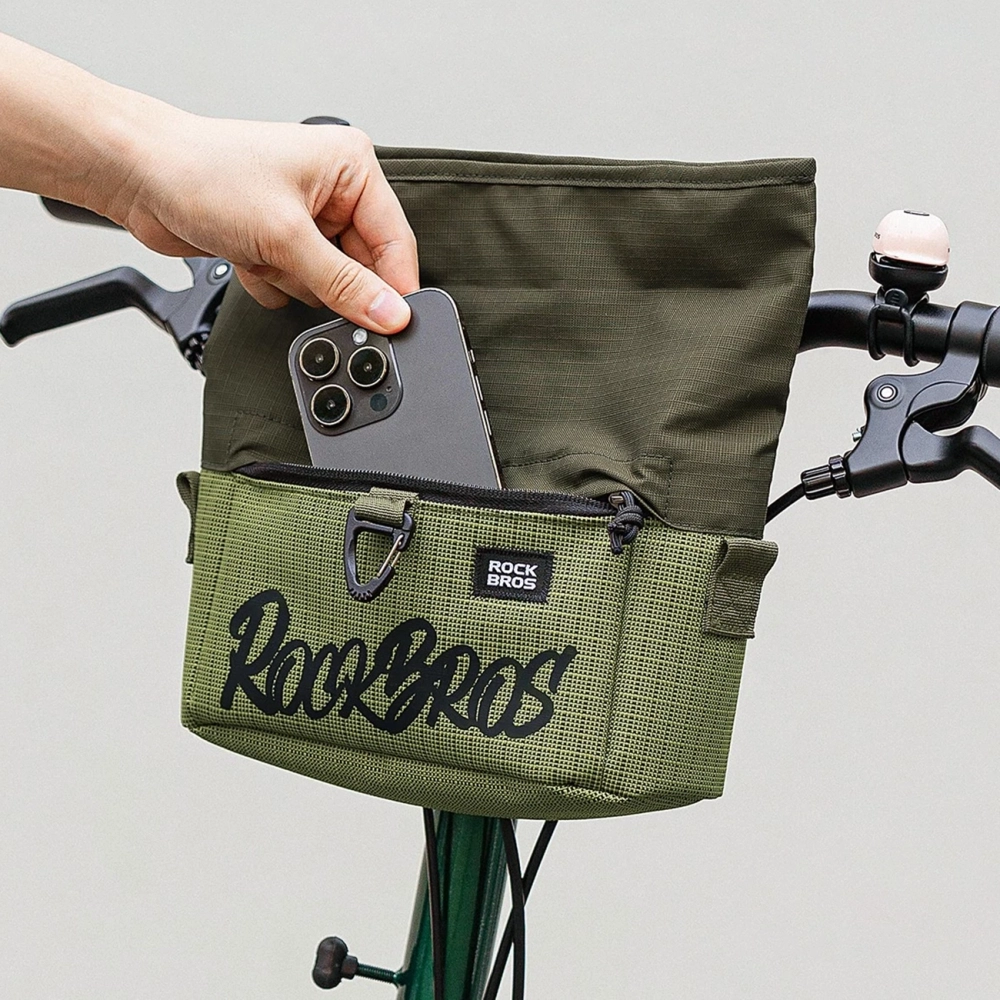iTok webáruház - RockBros Rockbros W020-1 összecsukható kormánytáska kerékpárhoz (zöld) 4 Rockbros W020-1 Foldable Handlebar Bicycle Bag (zöld)