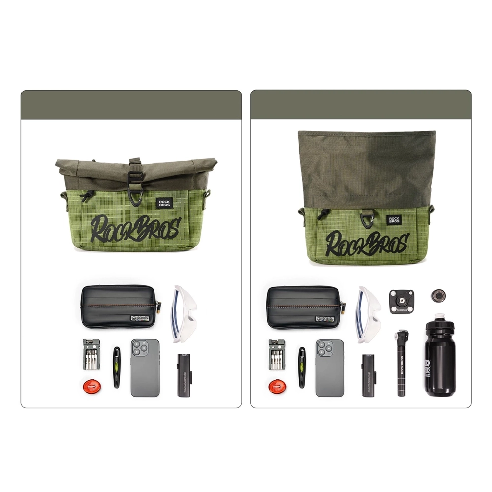 iTok webáruház - RockBros Rockbros W020-1 összecsukható kormánytáska kerékpárhoz (zöld) 6 Rockbros W020-1 Foldable Handlebar Bicycle Bag (zöld)