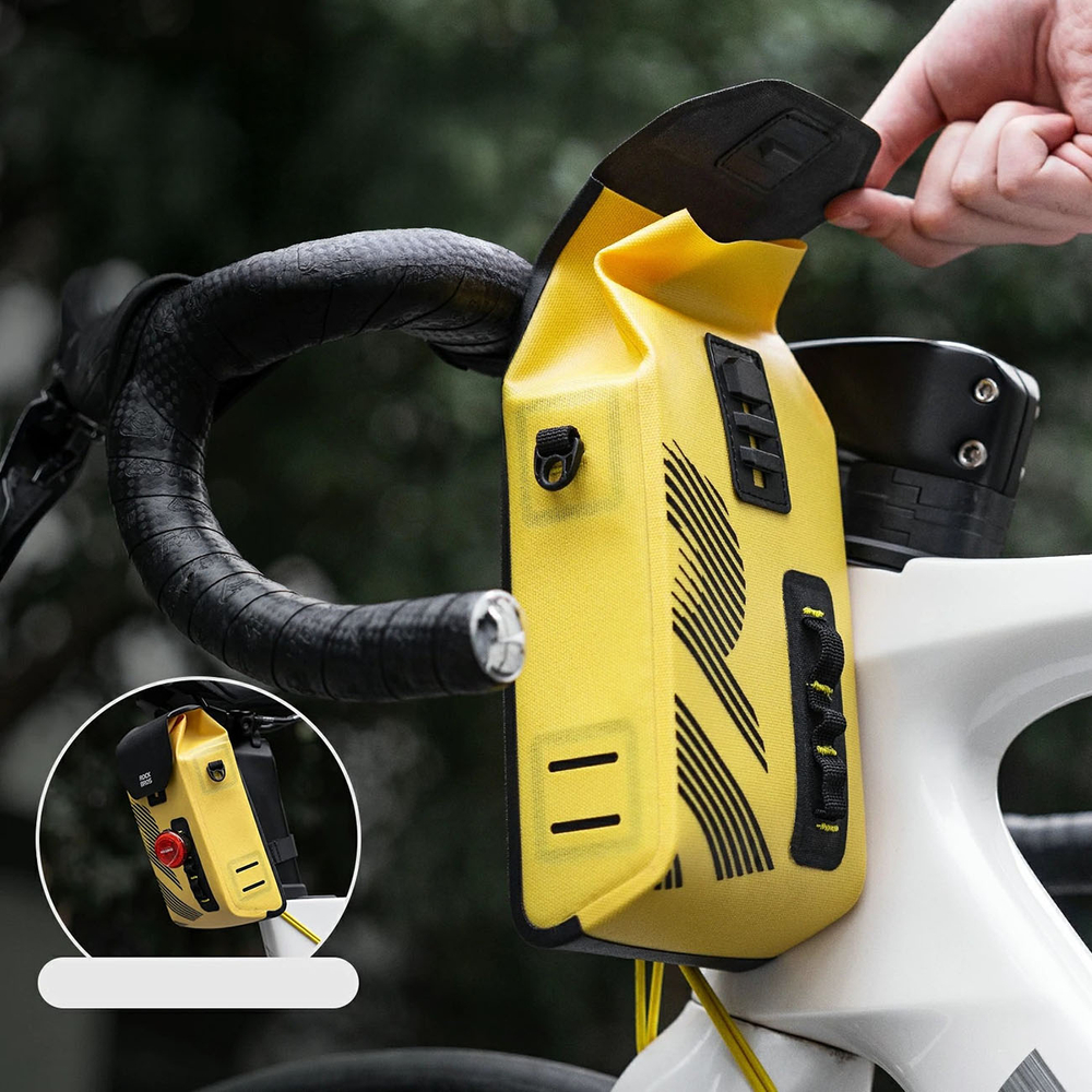 iTok webáruház - RockBros Rockbros AS-160 vízálló kerékpáros kormánytáska 1,3 l (sárga) 6 Rockbros AS-160 Waterproof Handlebar Bicycle Bag 1.3L (sárga)