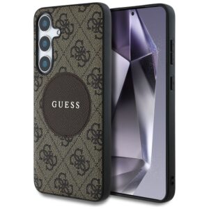 Guess 4G Round Patch Classic Logo MagSafe Case for Samsung Galaxy S25 Plus Brown