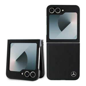 Mercedes Leather Wood Imitation MagSafe tok Samsung Galaxy Z Flip6 F741 (fekete)