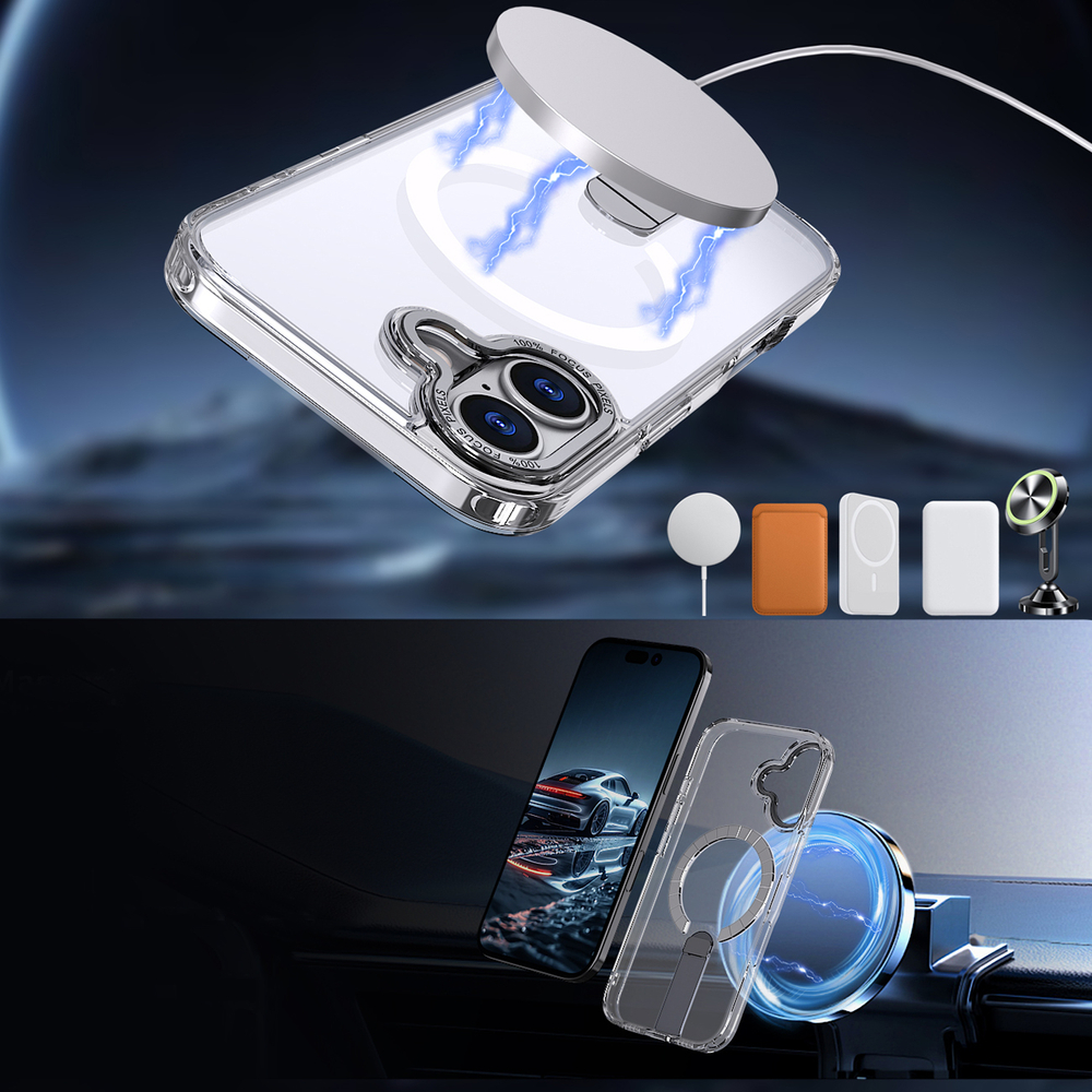 iTok webáruház - Hybrid Armor X tok iPhone 17 készülékhez, állvánnyal és MagSafe-kompatibilitással (átlátszó) 4 Hybrid Armor X Case for iPhone 17 with Stand, Compatible with MagSafe (átlátszó)