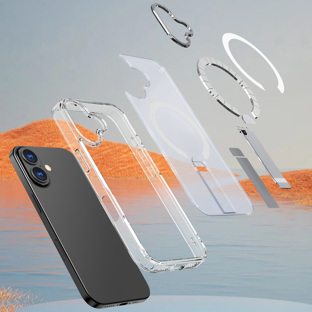 iTok webáruház - Hybrid Armor X tok iPhone 17 készülékhez, állvánnyal és MagSafe-kompatibilitással (átlátszó) 7 Hybrid Armor X Case for iPhone 17 with Stand, Compatible with MagSafe (átlátszó)