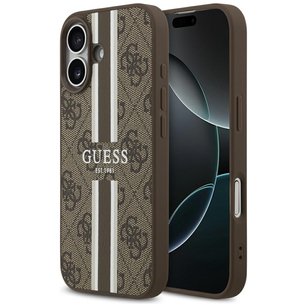 iTok webáruház - Guess Guess 4G Printed Stripes MagSafe tok iPhone 17 (barna) 1 Guess 4G Printed Stripes MagSafe case for iPhone 17 (barna)