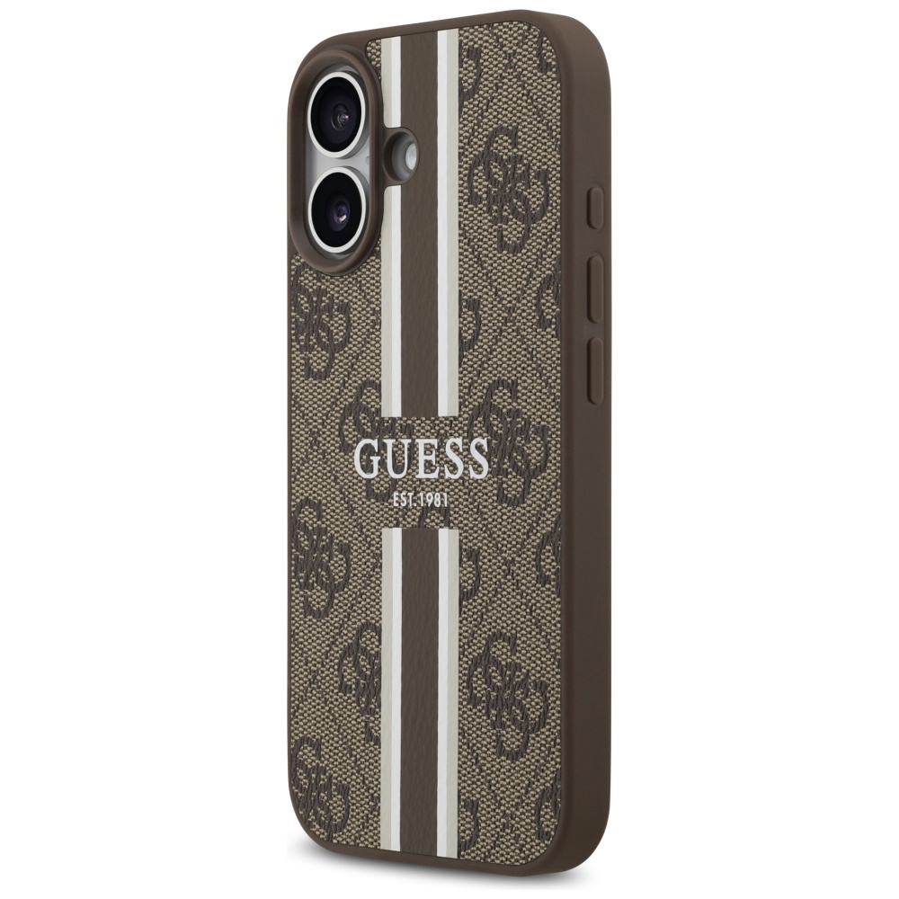 iTok webáruház - Guess Guess 4G Printed Stripes MagSafe tok iPhone 17 (barna) 2 Guess 4G Printed Stripes MagSafe case for iPhone 17 (barna)