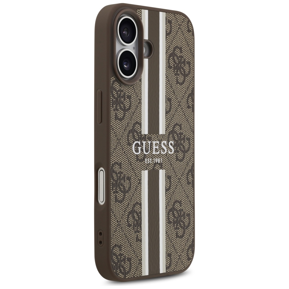 iTok webáruház - Guess Guess 4G Printed Stripes MagSafe tok iPhone 17 (barna) 4 Guess 4G Printed Stripes MagSafe case for iPhone 17 (barna)