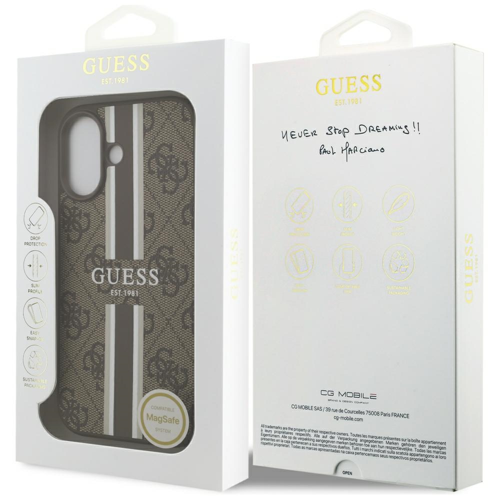 iTok webáruház - Guess Guess 4G Printed Stripes MagSafe tok iPhone 17 (barna) 8 Guess 4G Printed Stripes MagSafe case for iPhone 17 (barna)