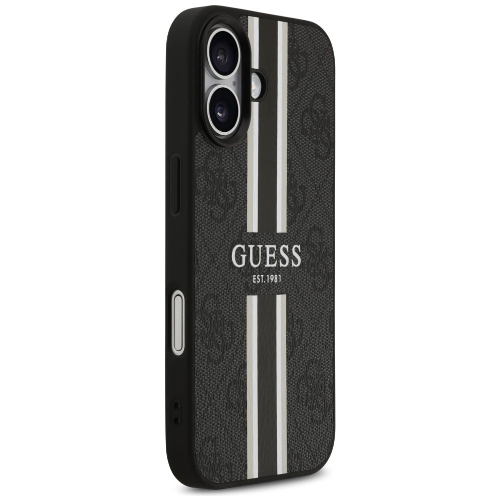 iTok webáruház - Guess Guess 4G Printed Stripes MagSafe tok iPhone 17-hez (fekete) 4 Guess 4G Printed Stripes MagSafe case for iPhone 17 (fekete)