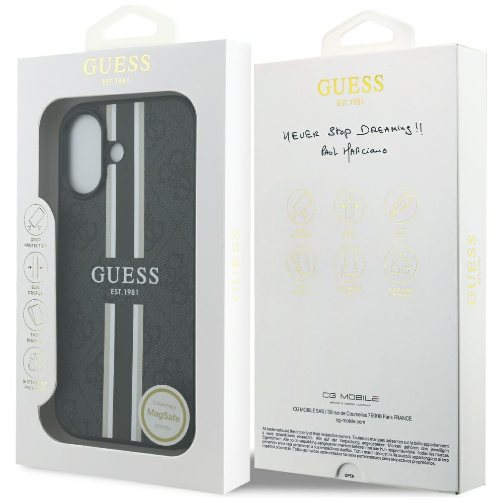 iTok webáruház - Guess Guess 4G Printed Stripes MagSafe tok iPhone 17-hez (fekete) 8 Guess 4G Printed Stripes MagSafe case for iPhone 17 (fekete)