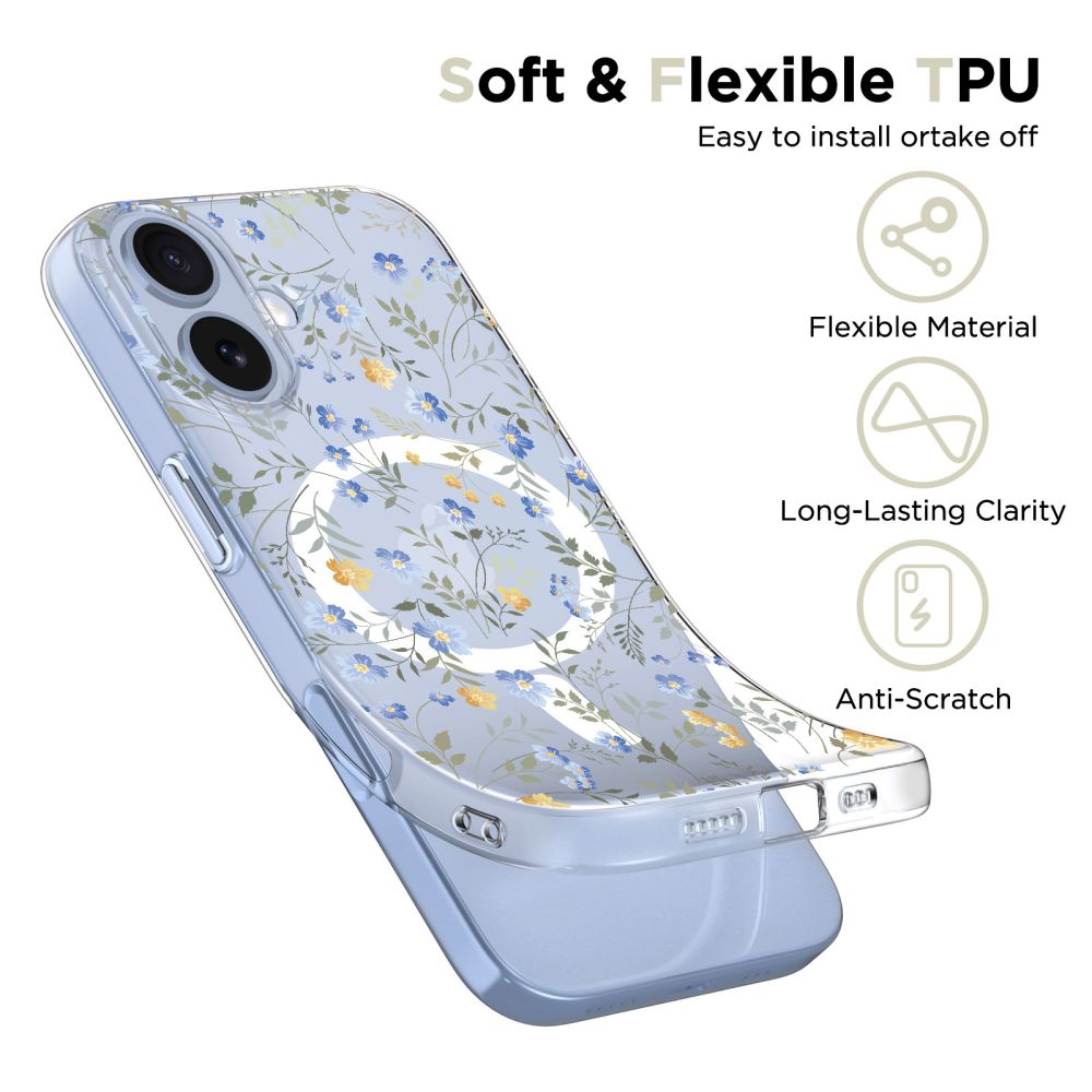 iTok webáruház - Tech-Protect Tech-Protect FlexAir MagSafe tok iPhone 17-hez – Margaréták levelekkel 4 Tech-Protect FlexAir MagSafe Case for iPhone 17 - Daisies with Leaves