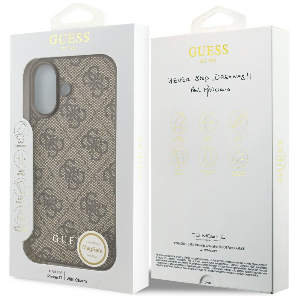iTok webáruház - Guess Guess 4G Charms Collection MagSafe tok iPhone 17-hez (barna) 7 Guess 4G Charms Collection MagSafe case for iPhone 17 (barna)