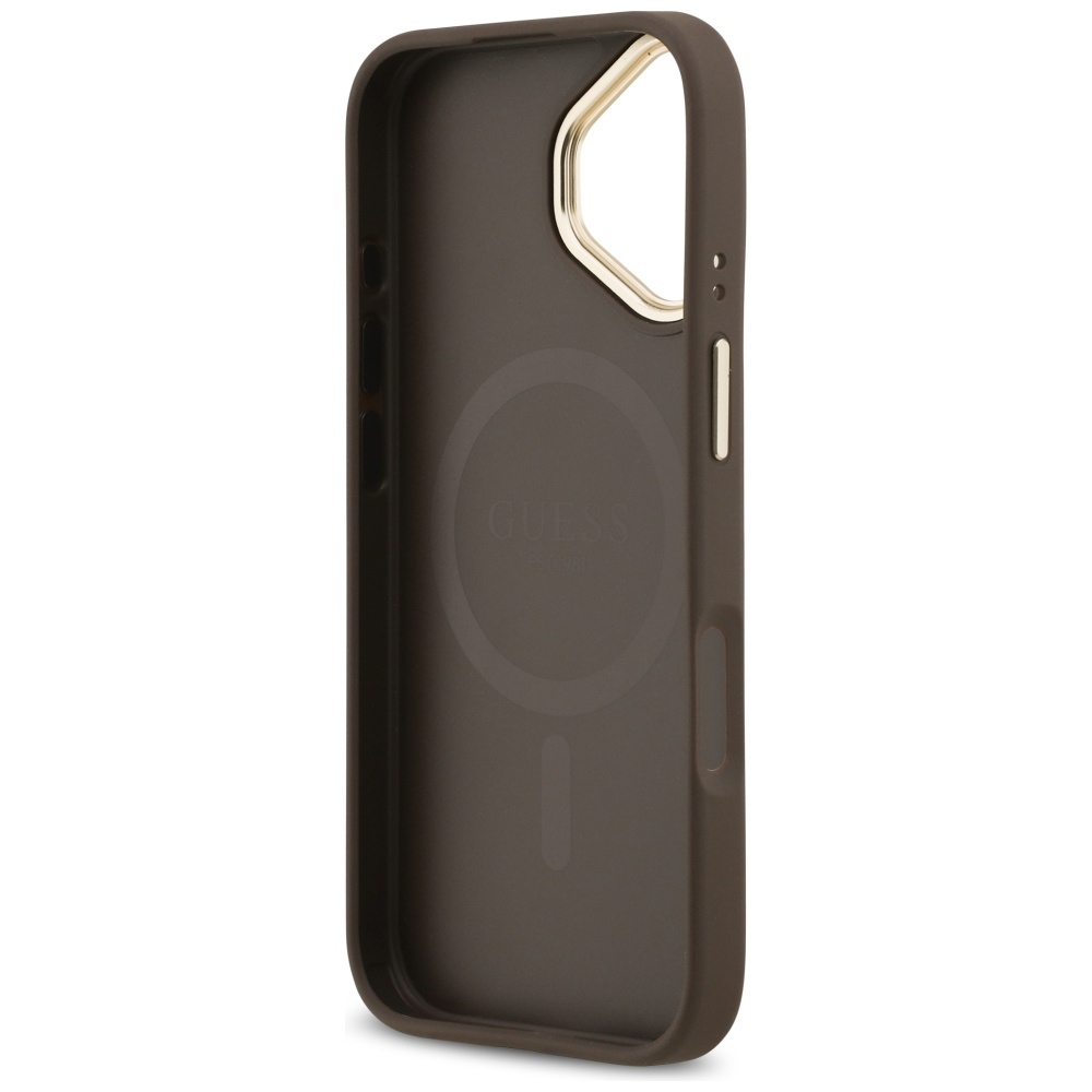 iTok webáruház - Guess Guess 4G Stripe MagSafe tok iPhone 17-hez (barna) 7 Guess 4G Stripe MagSafe case for iPhone 17 (barna)