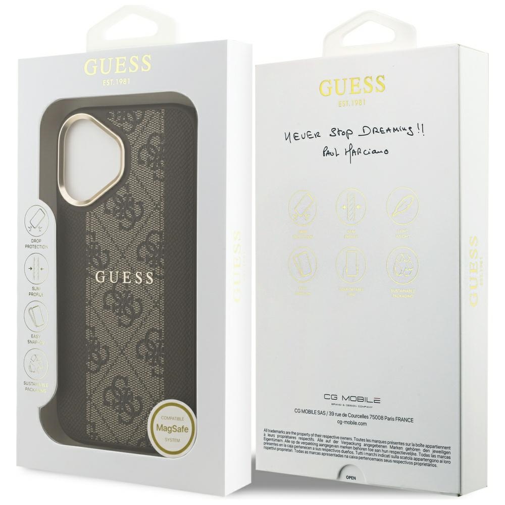 iTok webáruház - Guess Guess 4G Stripe MagSafe tok iPhone 17-hez (barna) 8 Guess 4G Stripe MagSafe case for iPhone 17 (barna)