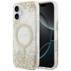 Guess Resin Bottom Glitter MagSafe tok iPhone 17 készülékhez (arany)