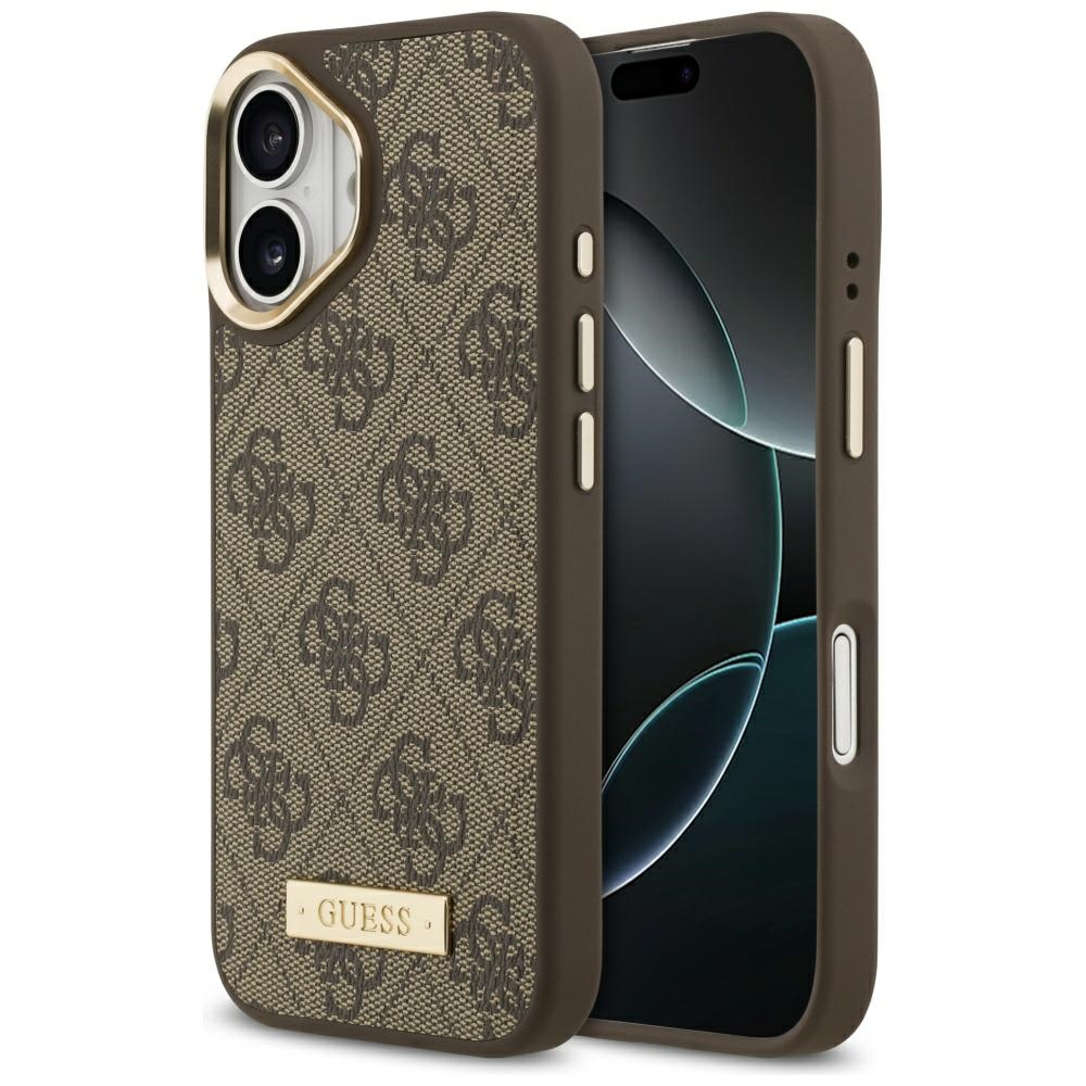 iTok webáruház - Guess Guess 4G Logo Plate MagSafe tok iPhone 17-hez (barna) 1 Guess 4G Logo Plate MagSafe case for iPhone 17 (barna)