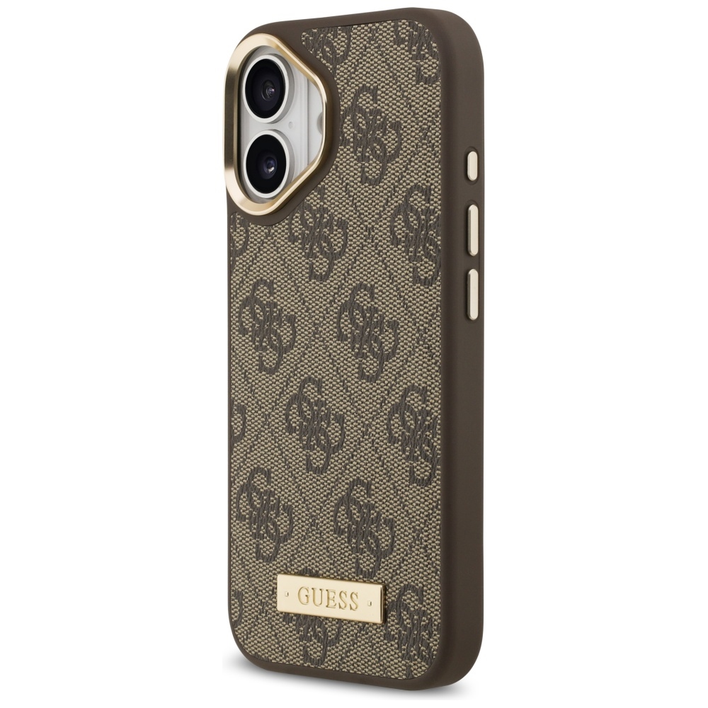 iTok webáruház - Guess Guess 4G Logo Plate MagSafe tok iPhone 17-hez (barna) 2 Guess 4G Logo Plate MagSafe case for iPhone 17 (barna)