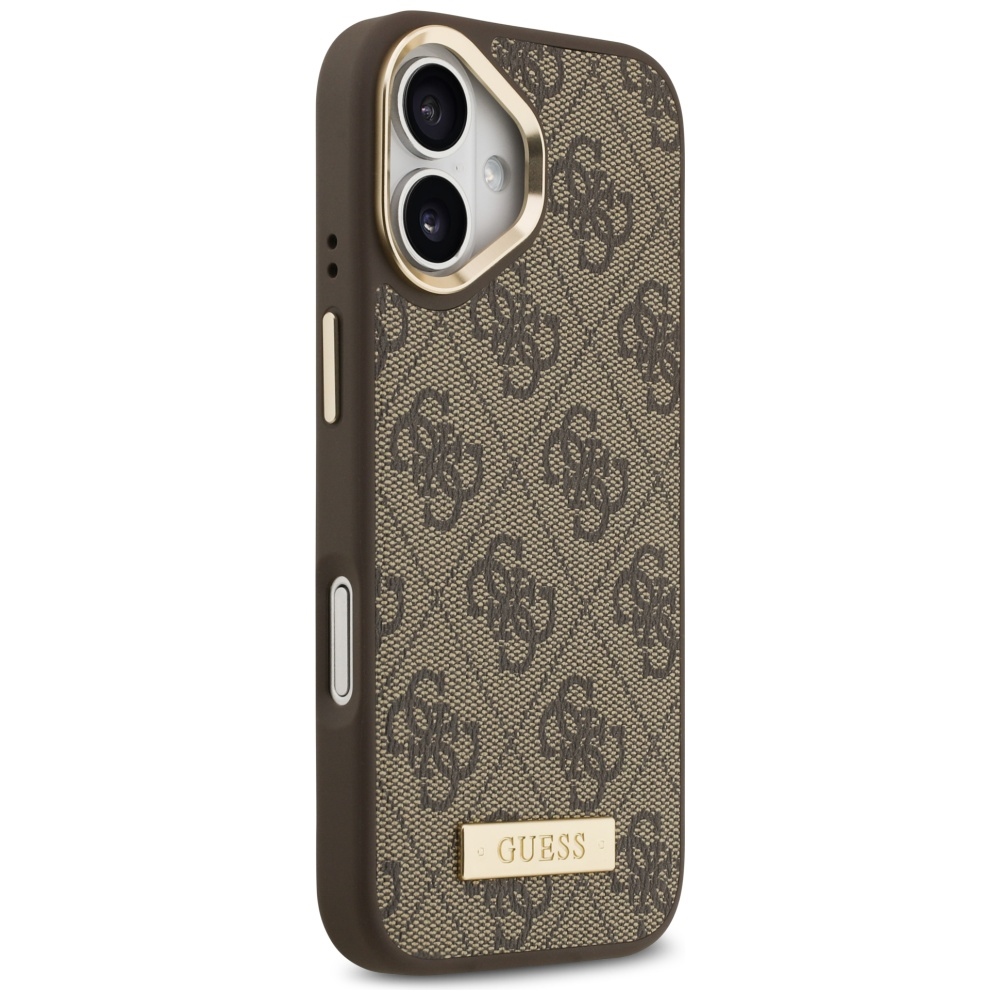 iTok webáruház - Guess Guess 4G Logo Plate MagSafe tok iPhone 17-hez (barna) 4 Guess 4G Logo Plate MagSafe case for iPhone 17 (barna)