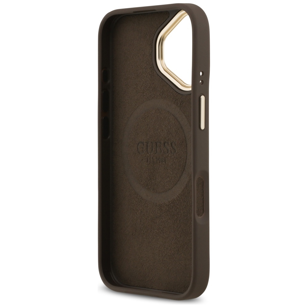 iTok webáruház - Guess Guess 4G Logo Plate MagSafe tok iPhone 17-hez (barna) 7 Guess 4G Logo Plate MagSafe case for iPhone 17 (barna)