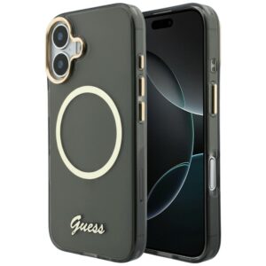 Guess IML Script Metal MagSafe tok iPhone 17-hez (fekete)