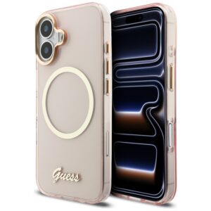Guess IML Script Metal MagSafe tok iPhone 17-hez (rózsaszín)