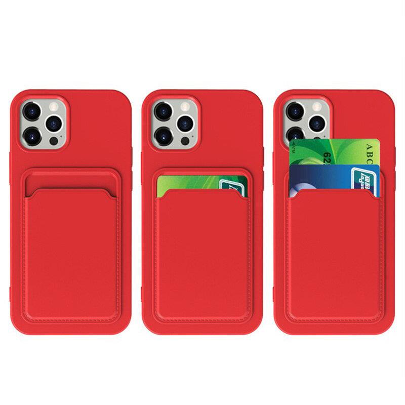 iTok webáruház - Samsung Card Case szilikon pénztárcatok kártyatartóval Samsung Galaxy S21 Ultra 5G készülékhez – piros 3 Card Case Silicone Wallet Case with Card Slot Documents for Samsung Galaxy S21 Ultra 5G Red