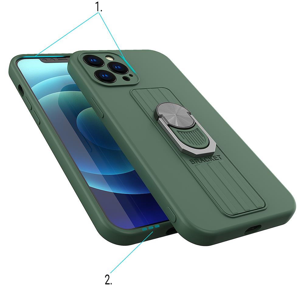 iTok webáruház - Samsung Ring Case szilikon tok forgatható gyűrűs fogóval és állvánnyal Samsung Galaxy S21 Ultra 5G készülékhez – sötétkék 3 Ring Case silicone case with finger grip and stand for Samsung Galaxy S21 Ultra 5G dark blue