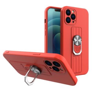 Ring Case szilikon tok gyűrűs fogóval és állvánnyal Samsung Galaxy S21 Ultra 5G készülékhez – piros
