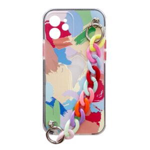 Color Chain Case szilikonhatású tok Samsung Galaxy S21 Ultra 5G készülékhez, lánccal