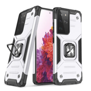 Wozinsky Ring Armor ütésálló hibrid tok mágneses tartóval Samsung Galaxy S22 Ultra készülékhez – ezüst