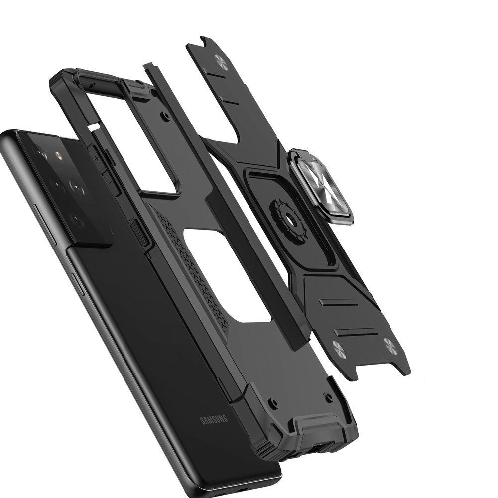 iTok webáruház - Wozinsky Wozinsky Ring Armor ütésálló hibrid tok mágneses tartóval Samsung Galaxy S22 Ultra készülékhez – ezüst 3 Wozinsky Ring Armor tough hybrid case cover + magnetic holder for Samsung Galaxy S22 Ultra silver