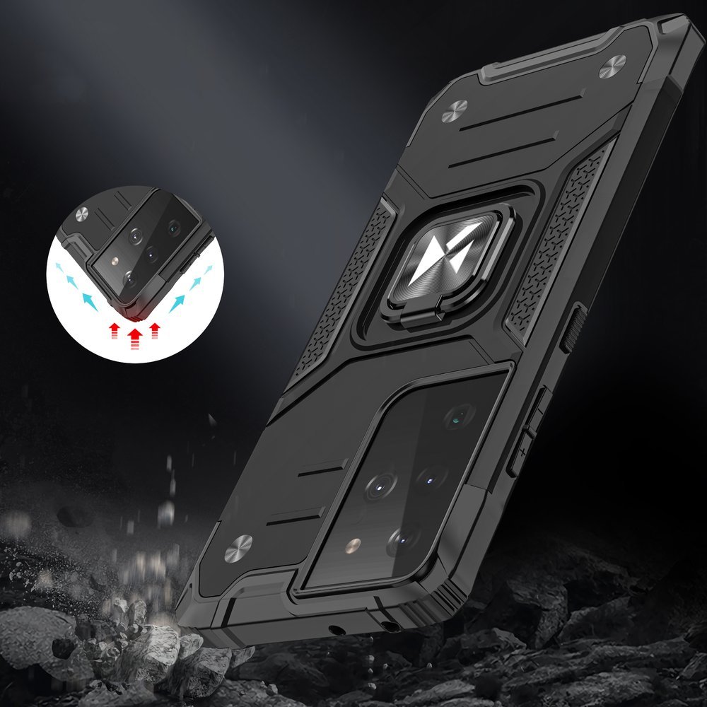 iTok webáruház - Wozinsky Wozinsky Ring Armor ütésálló hibrid tok mágneses tartóval Samsung Galaxy S22 Ultra készülékhez – ezüst 7 Wozinsky Ring Armor tough hybrid case cover + magnetic holder for Samsung Galaxy S22 Ultra silver