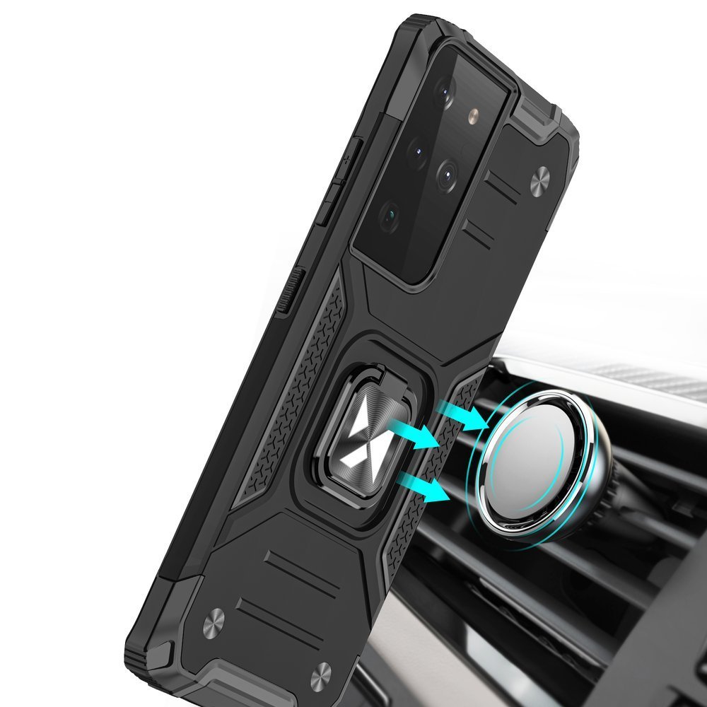 iTok webáruház - Wozinsky Wozinsky Ring Armor ütésálló tok Samsung Galaxy S22 Ultra készülékhez, kék 6 Wozinsky Ring Armor tough hybrid case cover + magnetic holder for Samsung Galaxy S22 Ultra blue