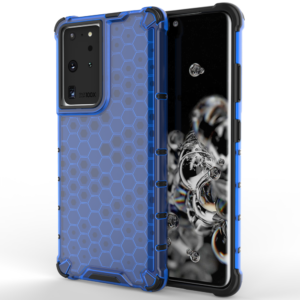 Honeycomb méhsejt mintás páncéltok Samsung Galaxy S22 Ultra készülékhez – kék
